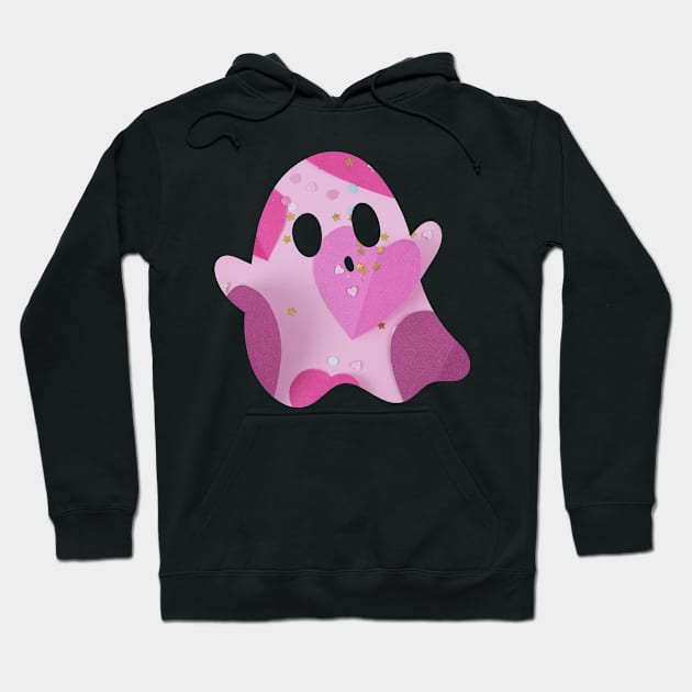 Pink Ghost Hearts Hoodie by Celestial Mystery